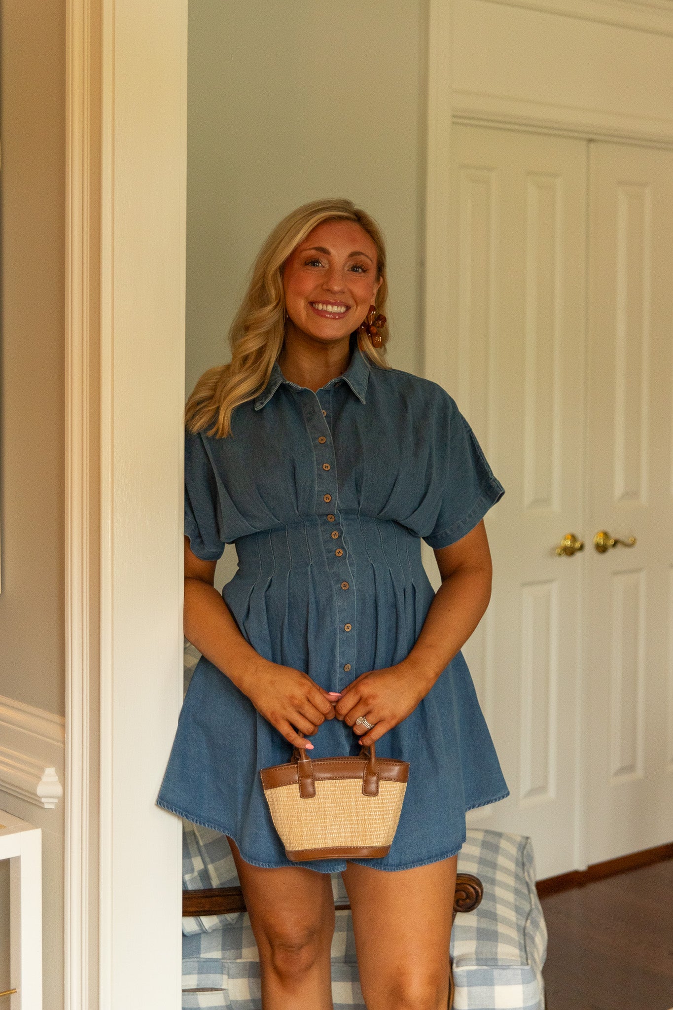 Paige Pleated Denim Mini Dress Denim / L