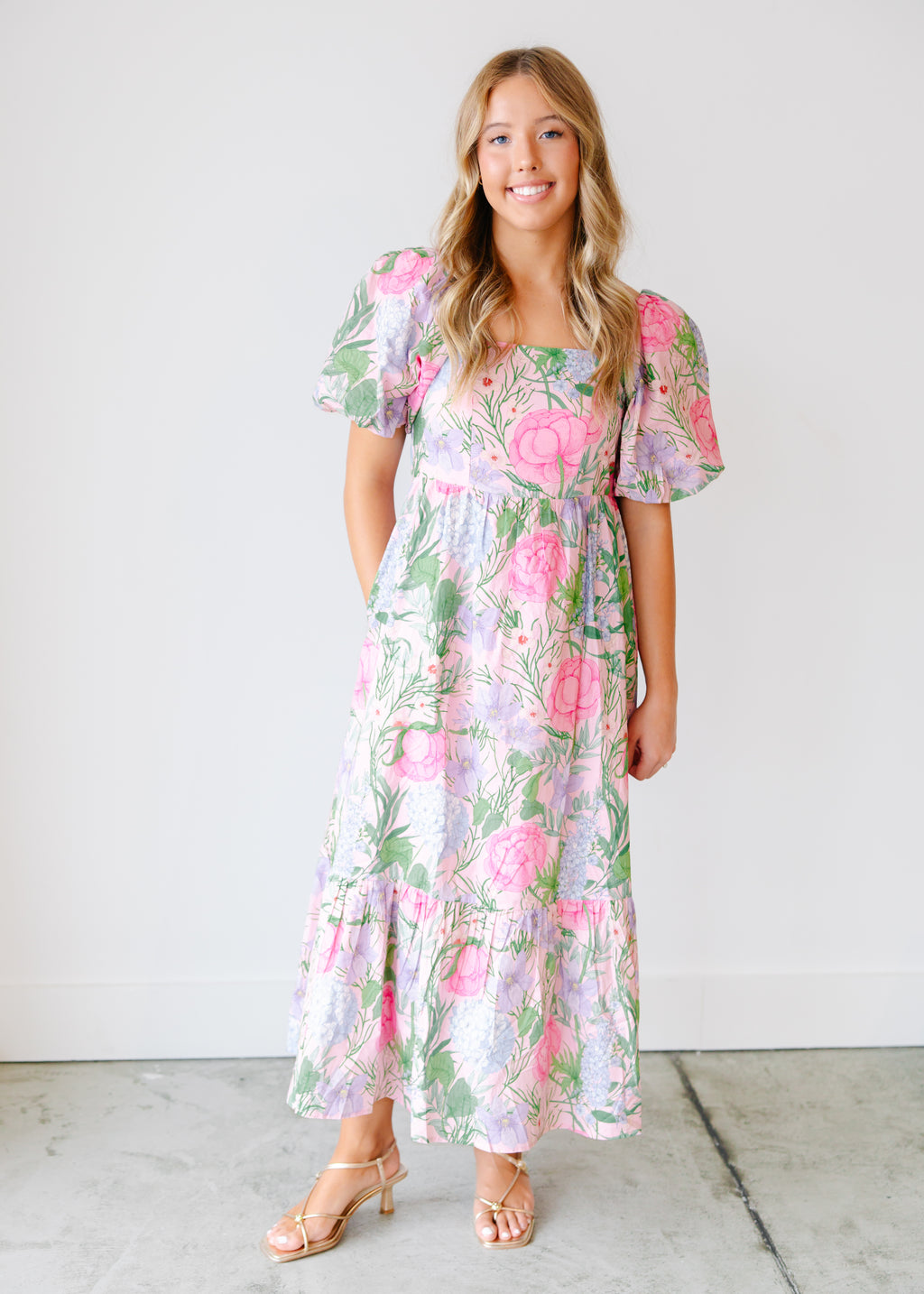 Annie Floral Square Neck Midi Dress