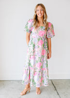Annie Floral Square Neck Midi Dress
