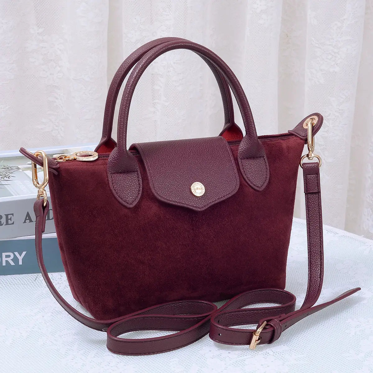 Britney Suede Double Handle Crossbody Bag