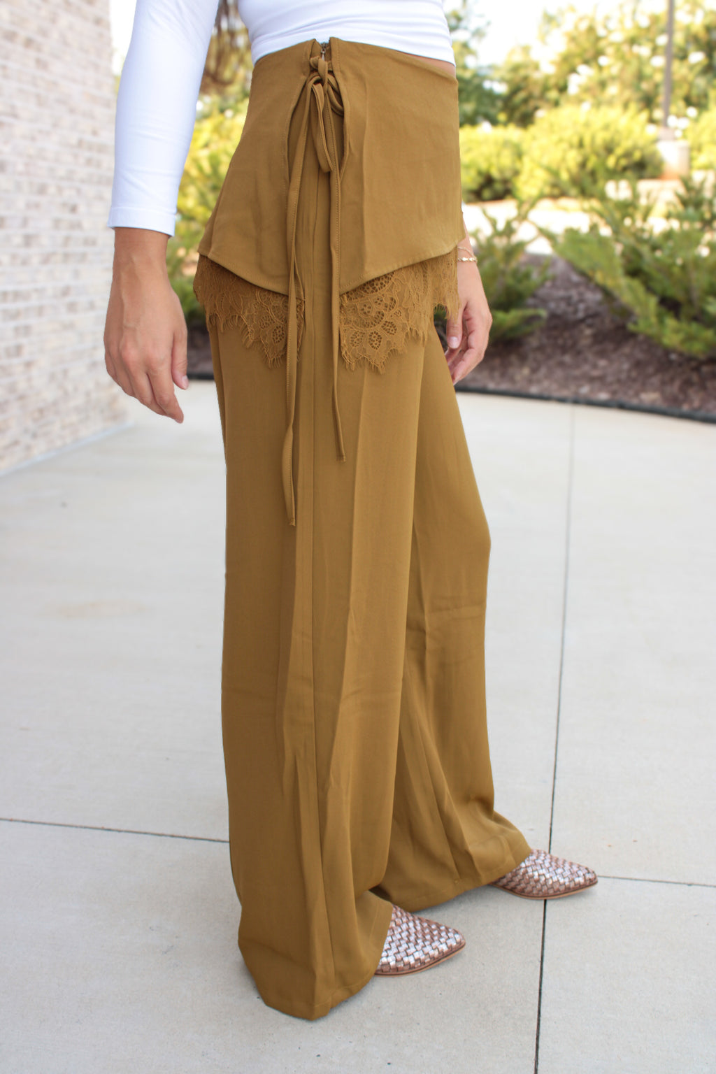 Olive Lace Detail Pants
