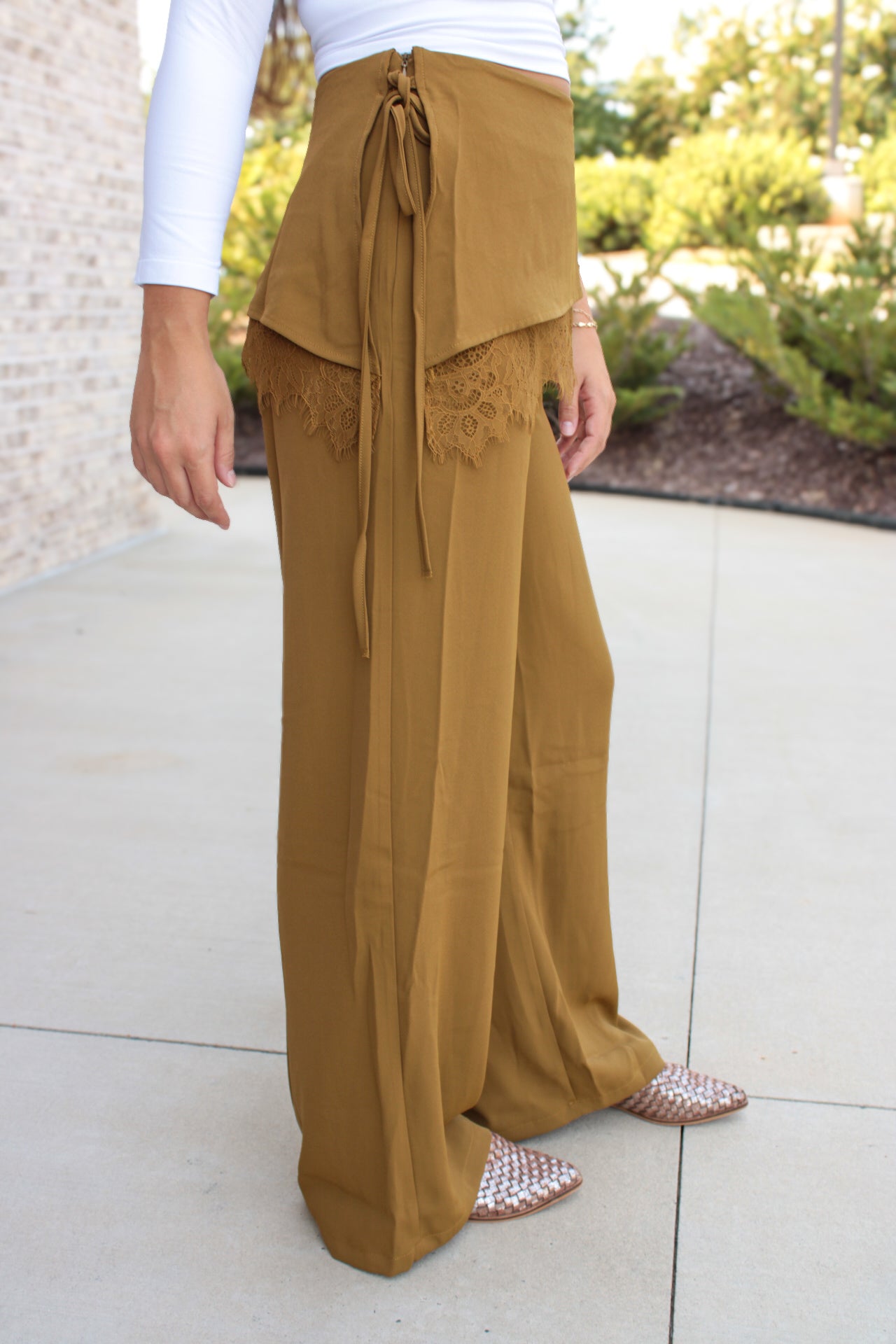 Olive Lace Detail Pants