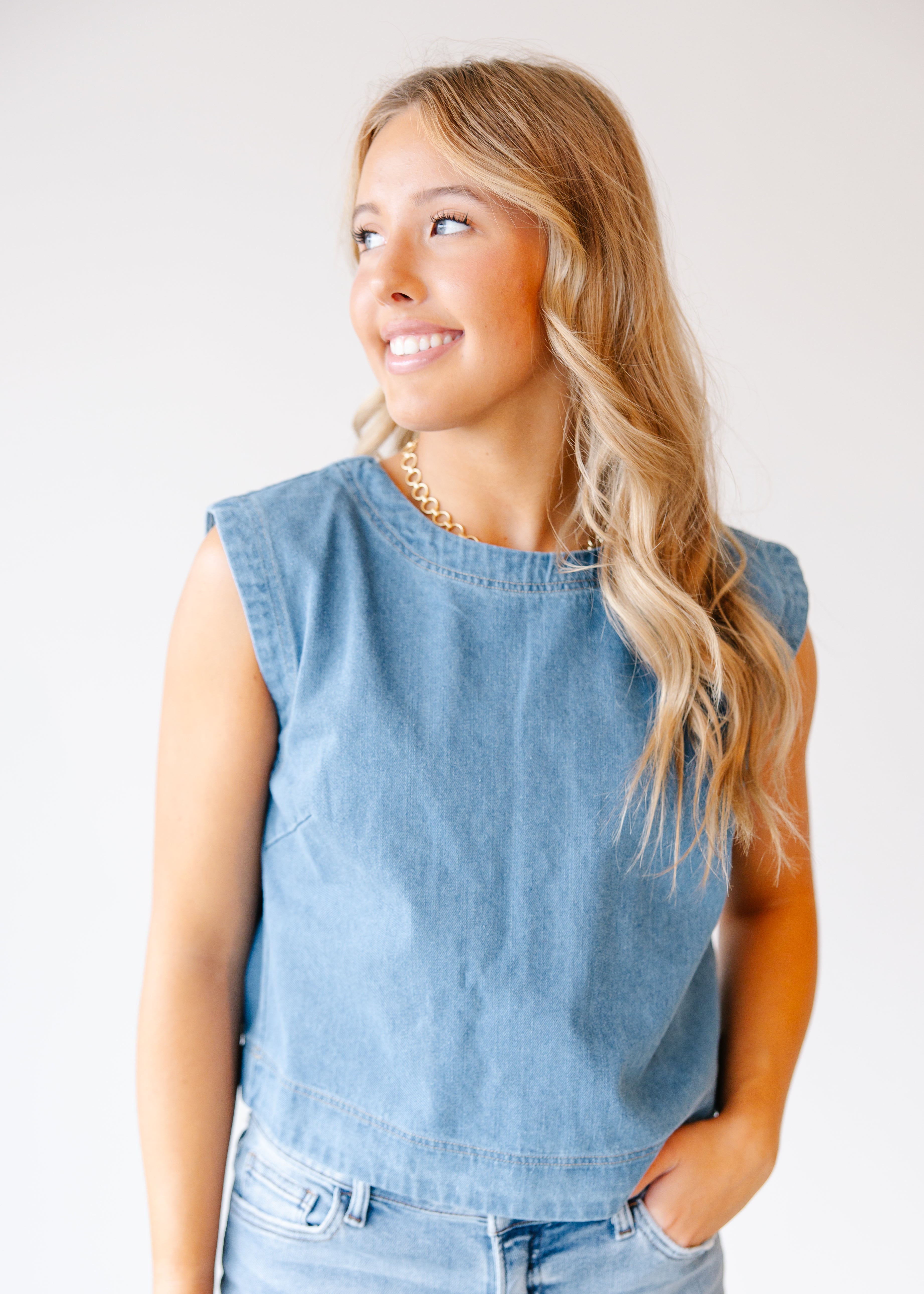 Boxy Sleeveless Denim Top