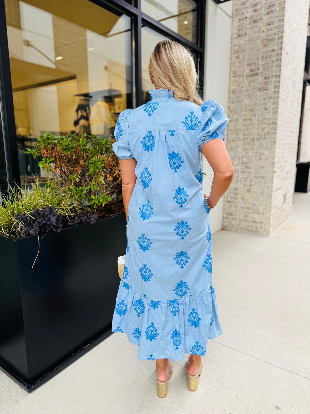 Sutton Embroidered Ruffle Midi Dress