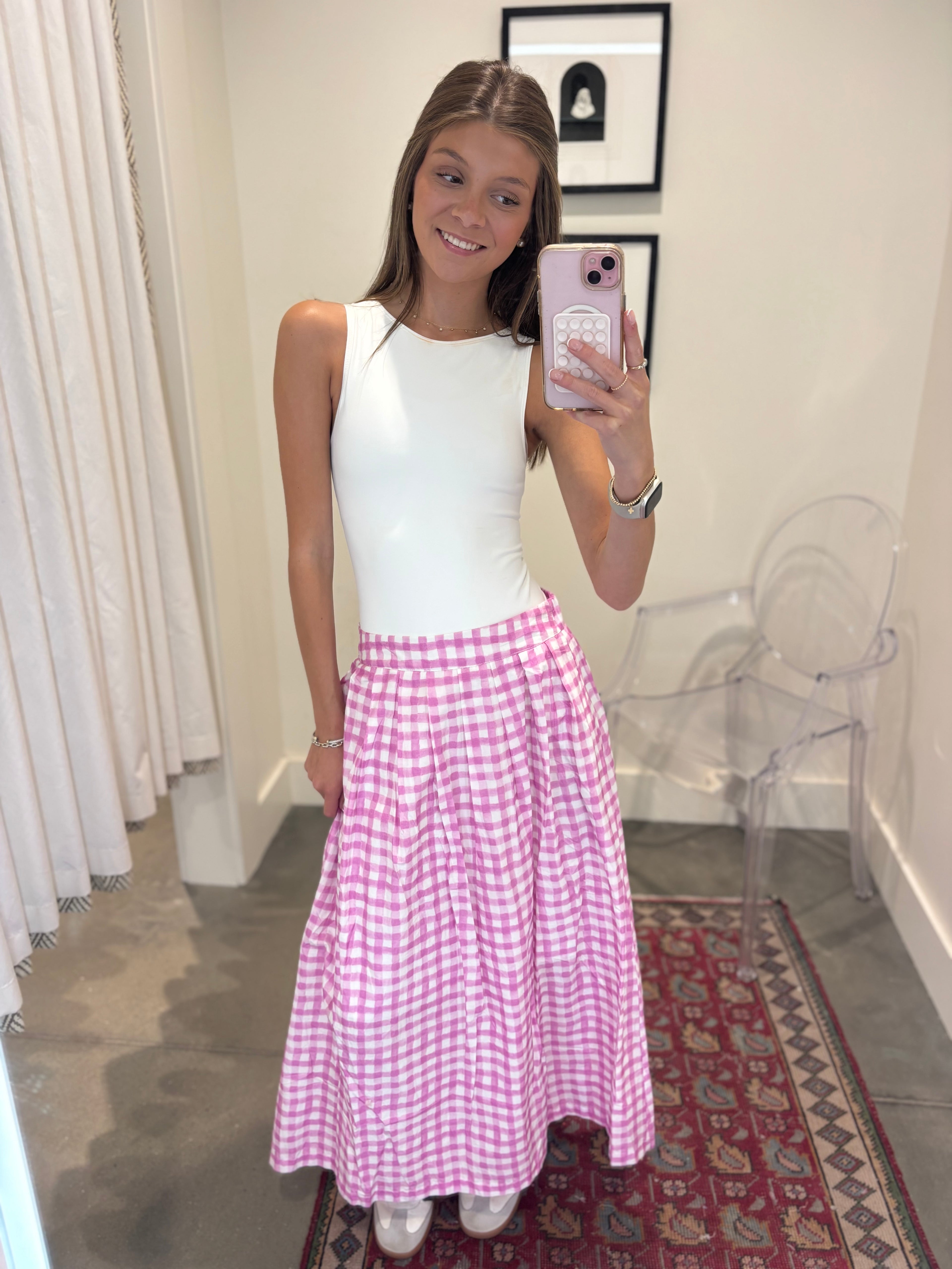 Watercolor Windowpane Midi Skirt