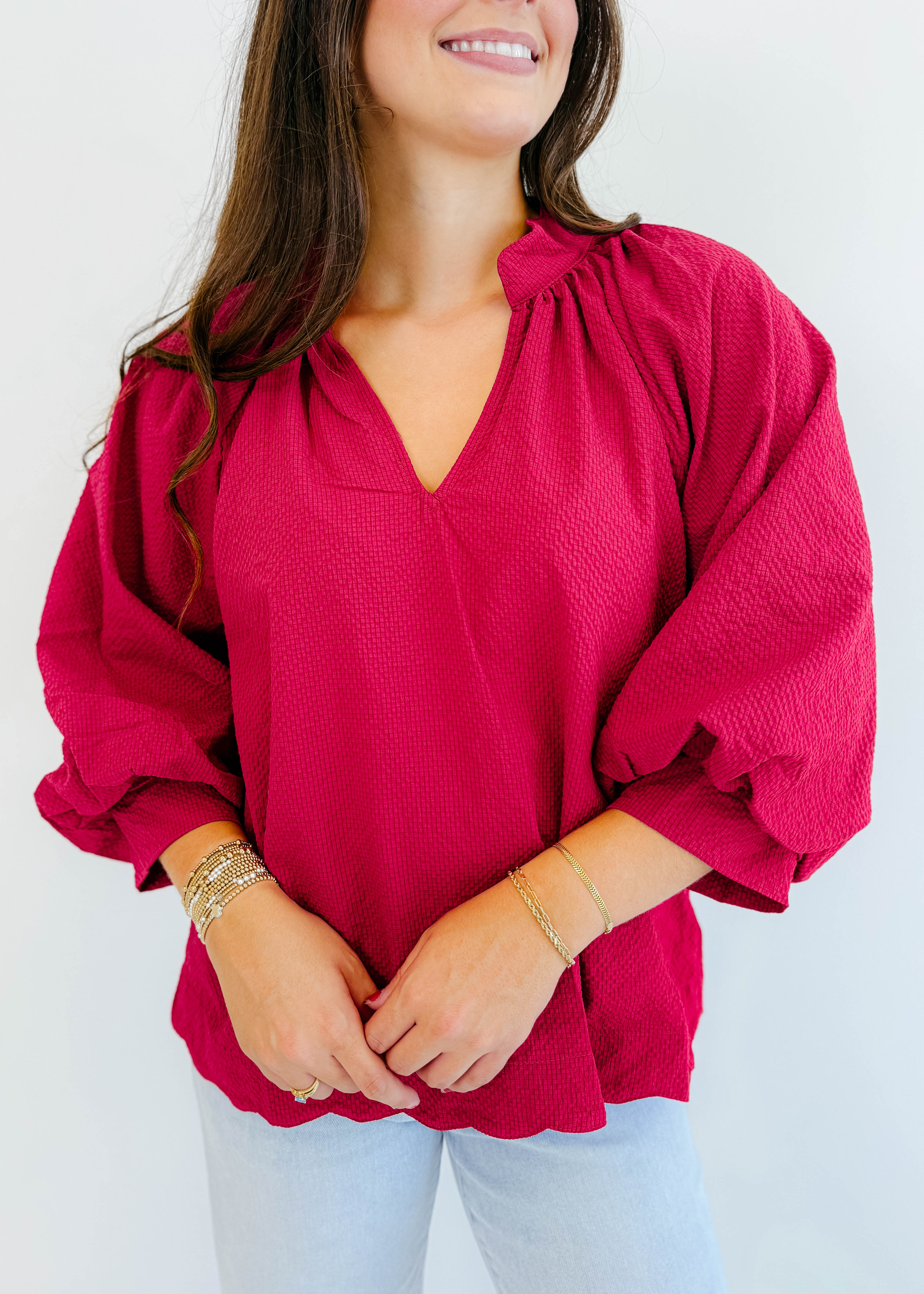 Simone Textured V-Neck Top