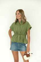 Camille Cinch Waist Button Down in Olive