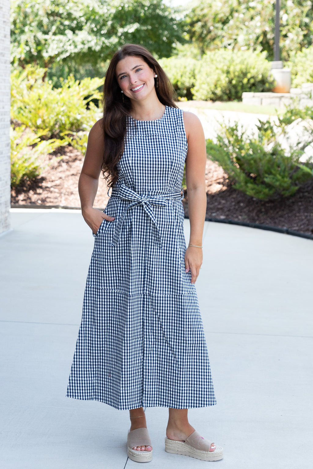 Sandy Sleeveless Gingham Midi Dress