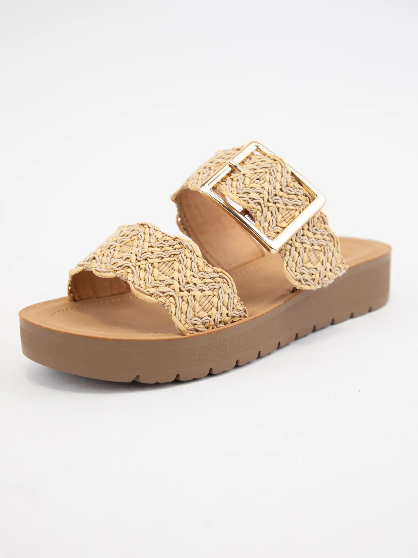 Trail Woven Raffia Double Strap Sandals