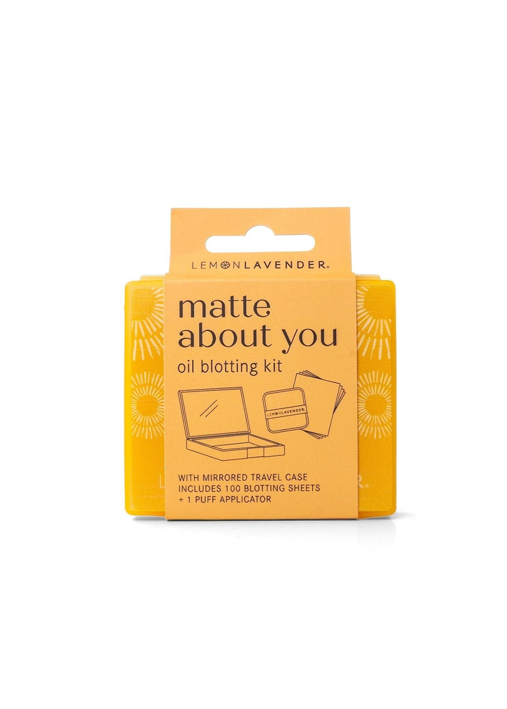 Yellow oil blotting kit packaging with 'Lemon Lavender' branding on a white background