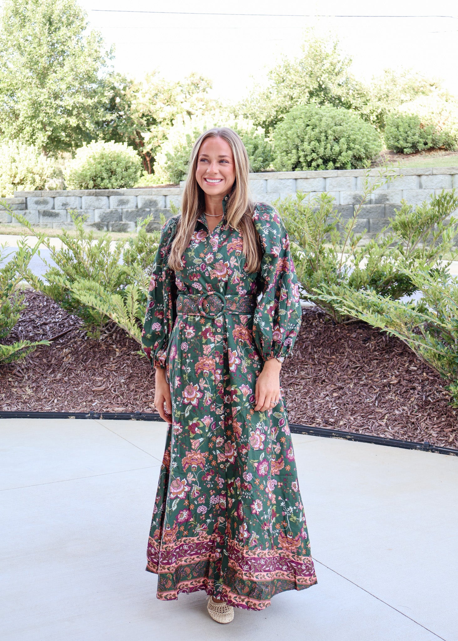 Naomi Floral Belted Button Dress