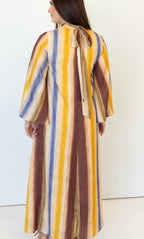 Watercolor Striped Tie Neck Maxi Dress