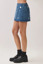 Jade Mirror Embellished Denim Mini Skirt
