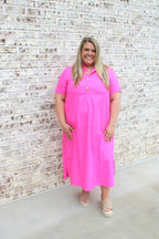 Evelyn Button Front Shirt Midi Dress