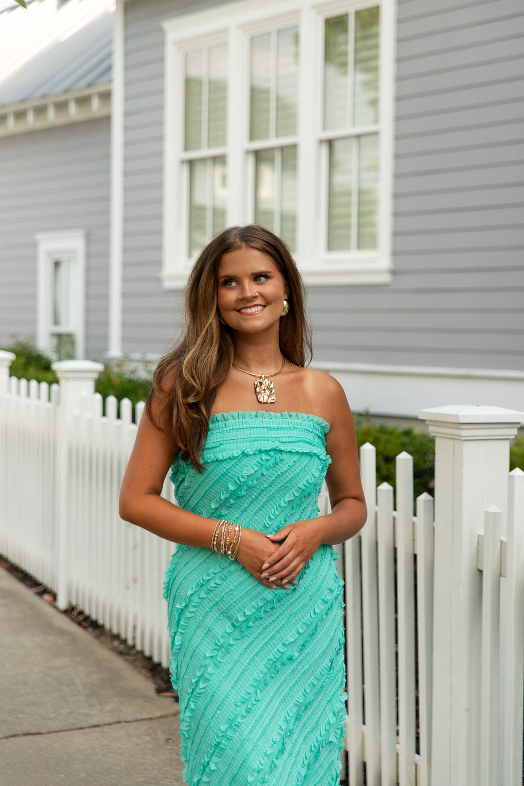 Amara Strapless Ruffled Maxi Dress