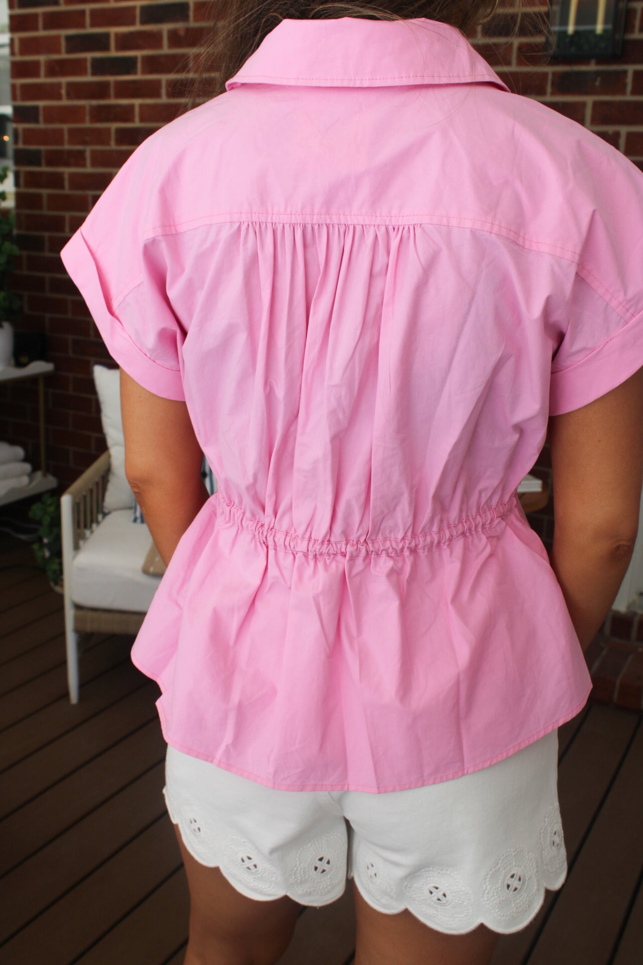 Camille Cinch Waist Button Down