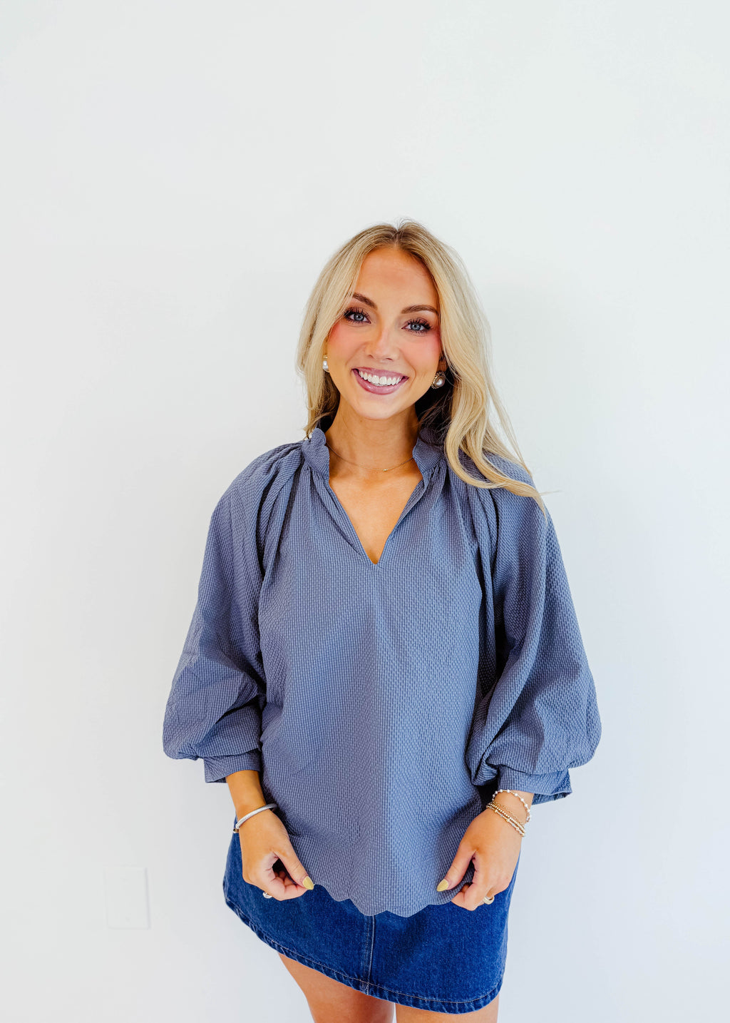 Simone Textured V-Neck Top