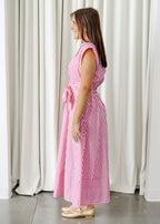 Sleeveless Stripe Tie Waist Midi Dress