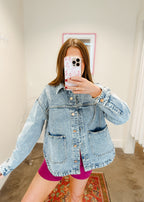 Vintage Denim Jacket with Square Pocket