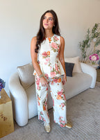 Floral Print Sleeveless Peplum Top