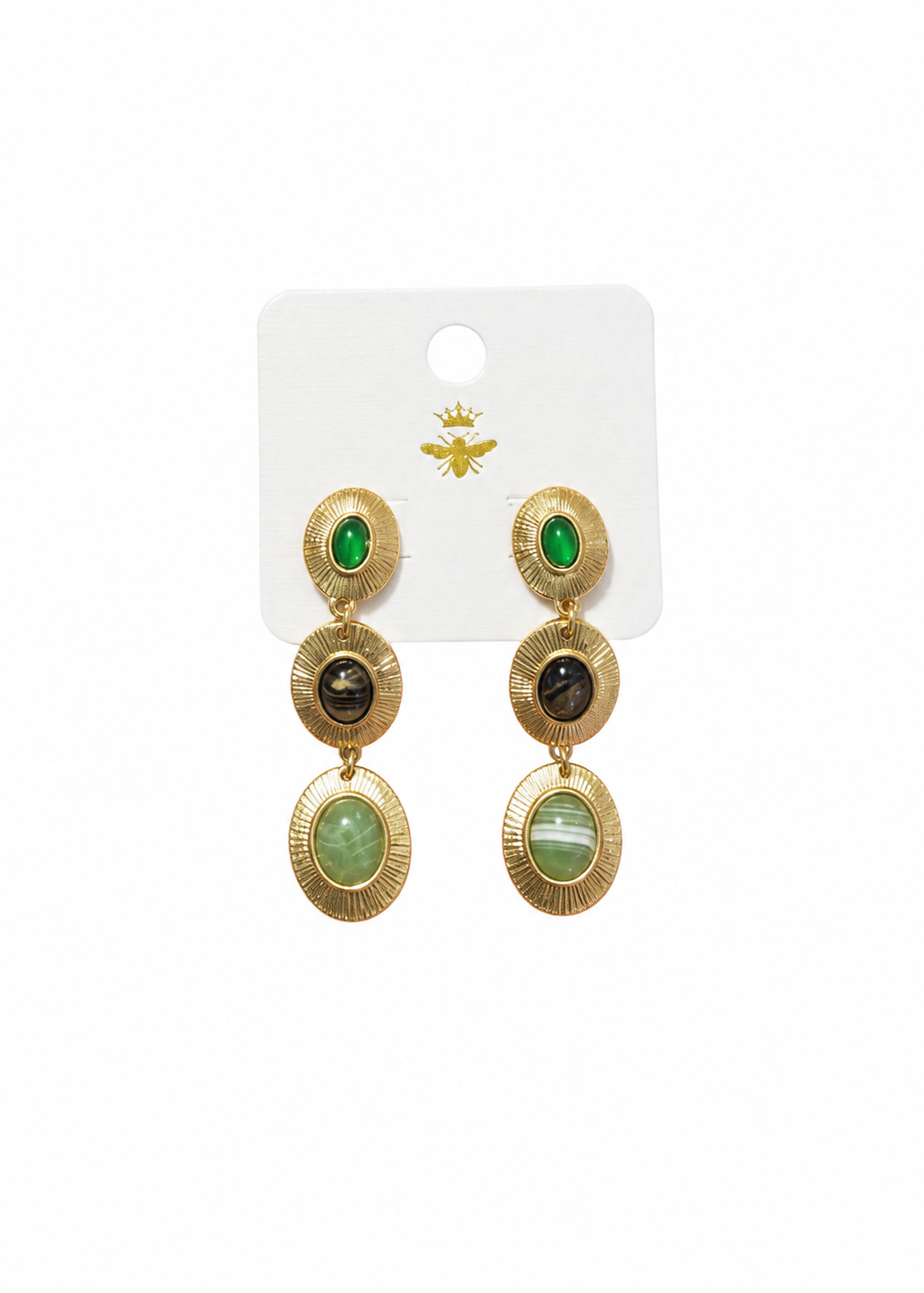 Oval Epoxy Stone Linear Earrings