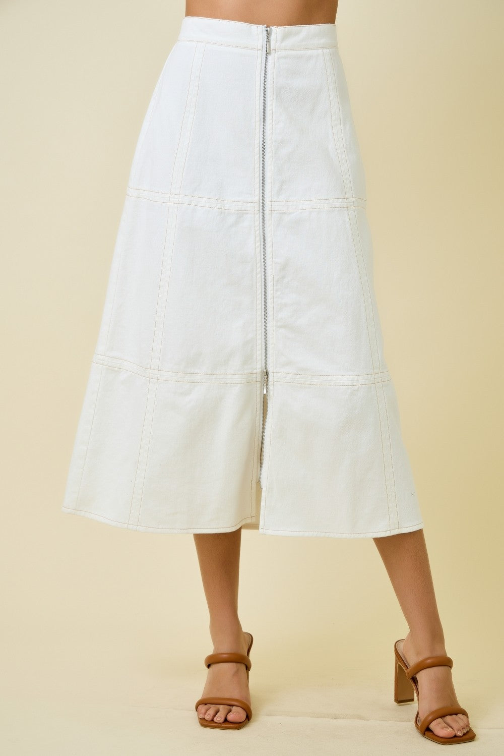 Fae Front‑Zip Midi Skirt