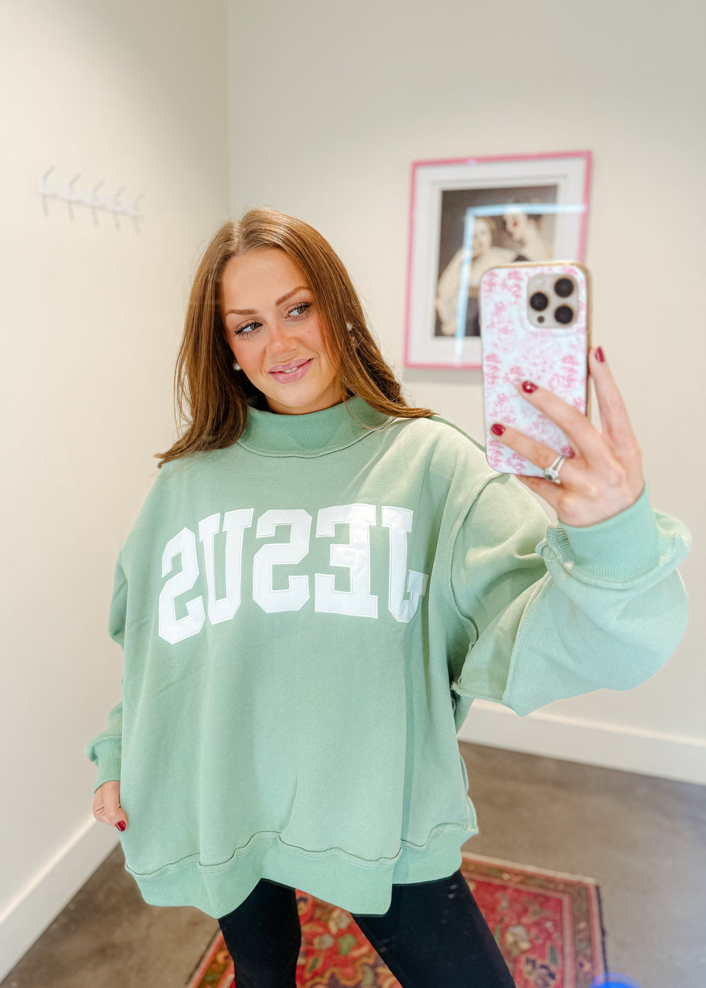 Jesus Embroidered Mock Neck Sweatshirt