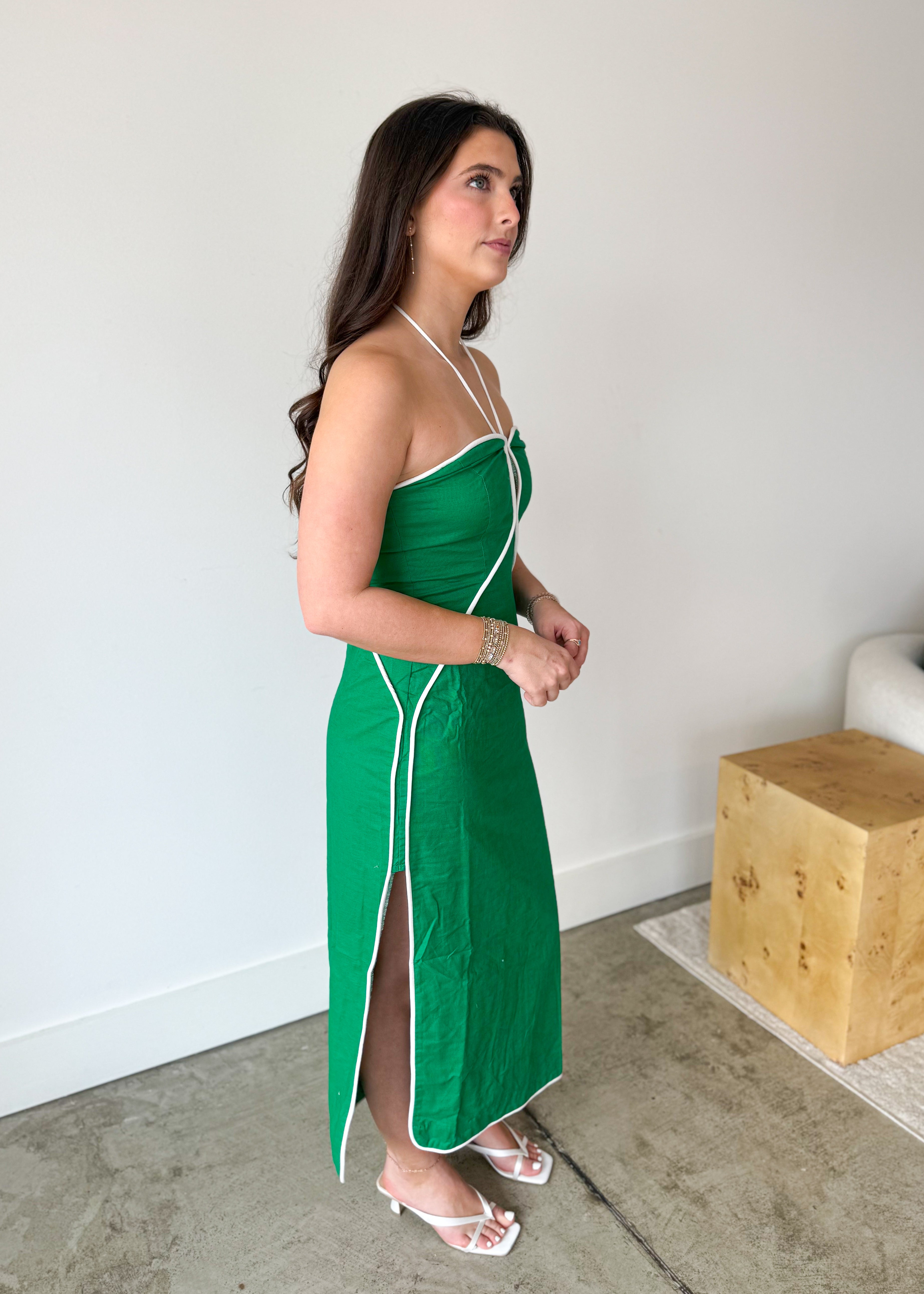 Sabrina Contrast Trim Halter Midi Dress
