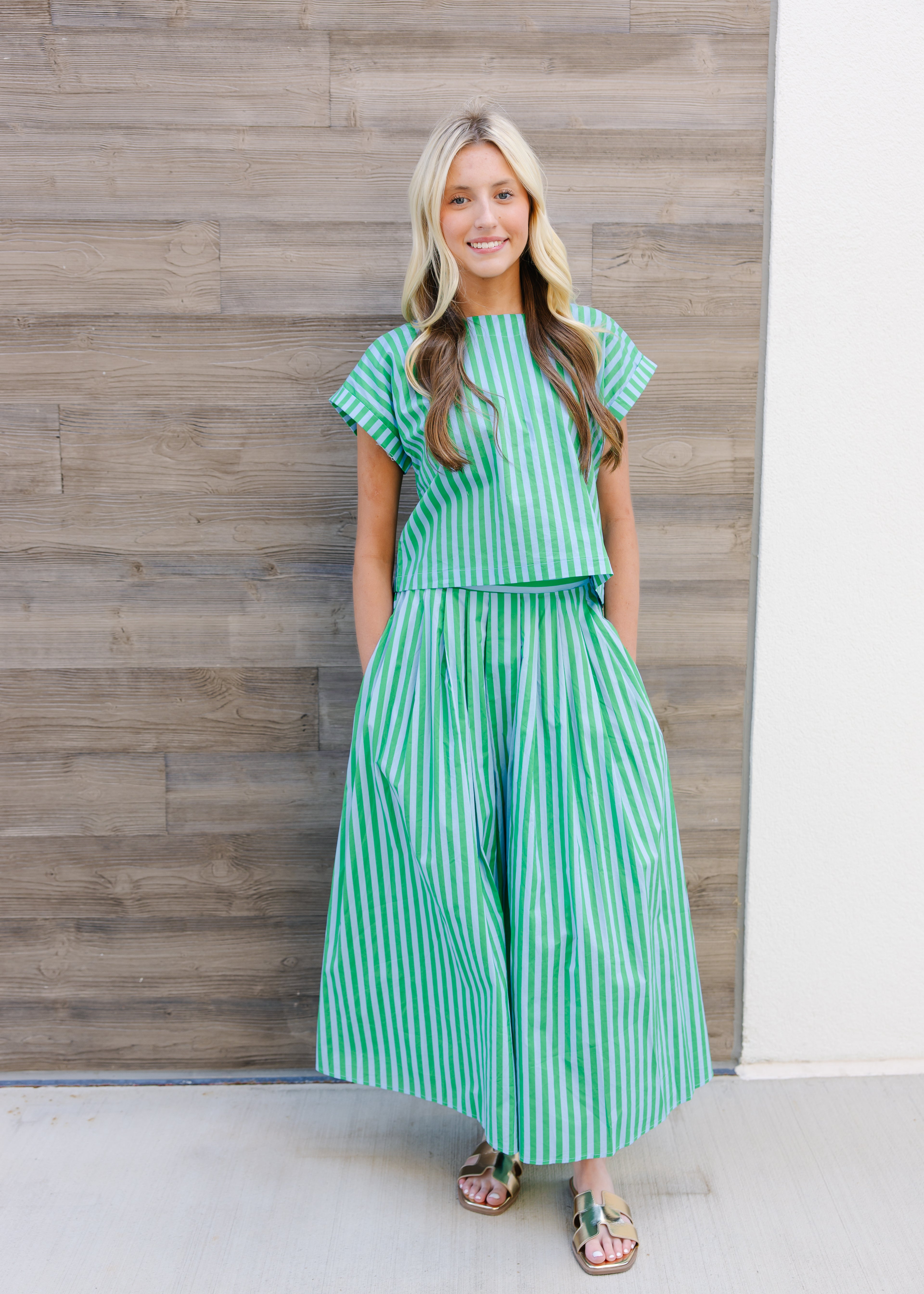 Monroe Pleated Stripe Midi Skirt