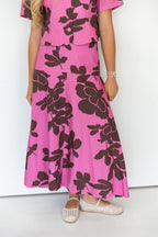 Ladie Floral Detail Skirt in Pink/Brown
