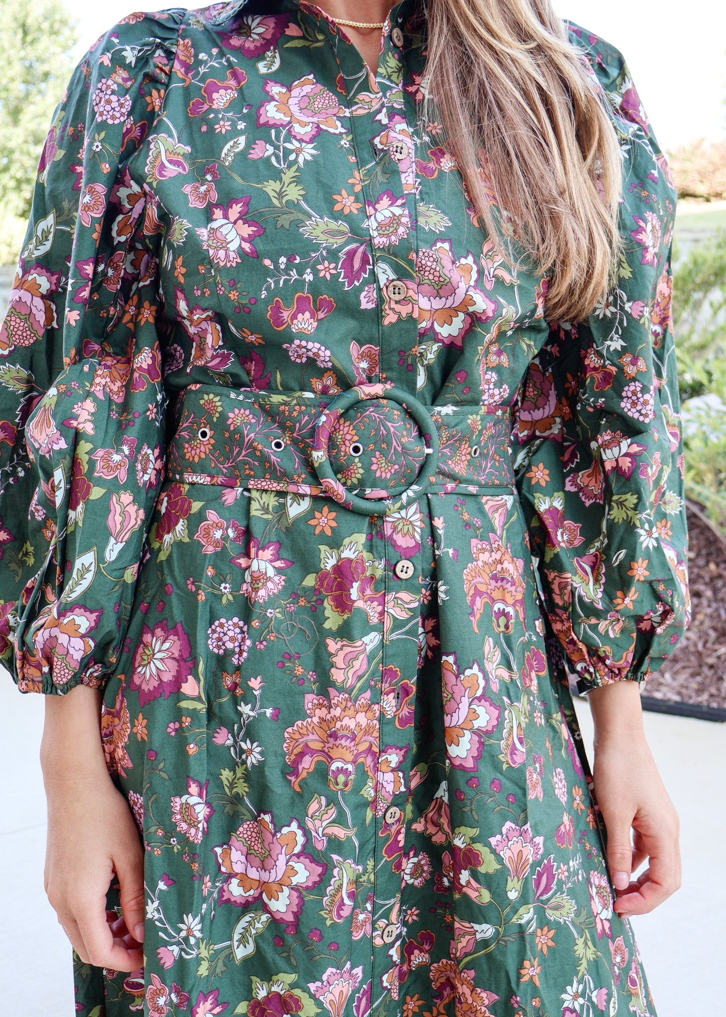 Naomi Floral Belted Button Dress