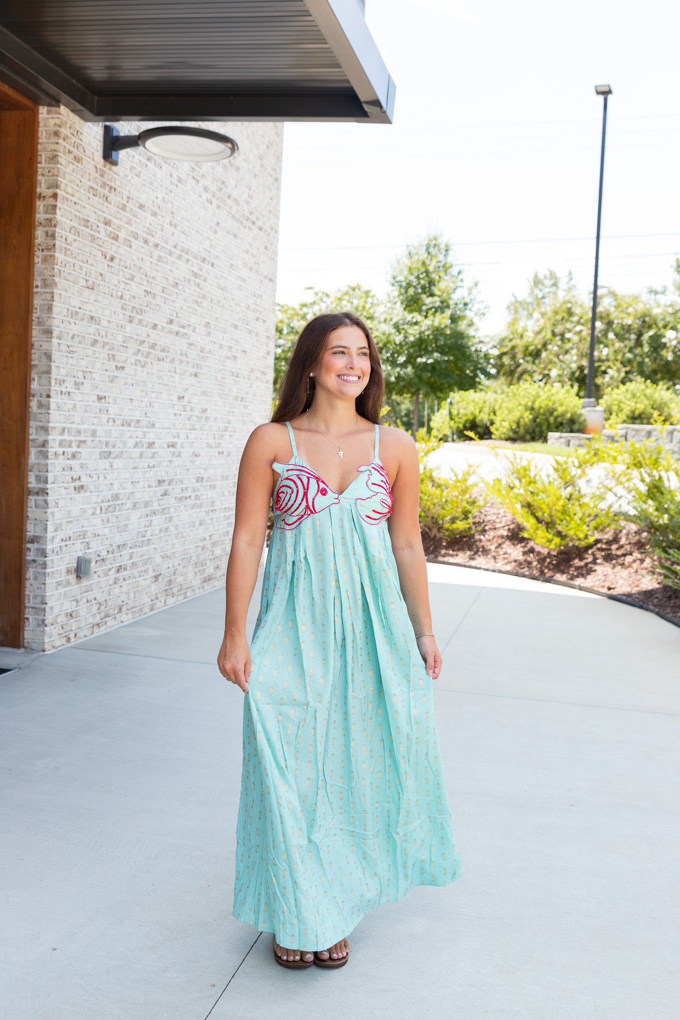 Embellished Aqua Ariel Flared Maxi Dress