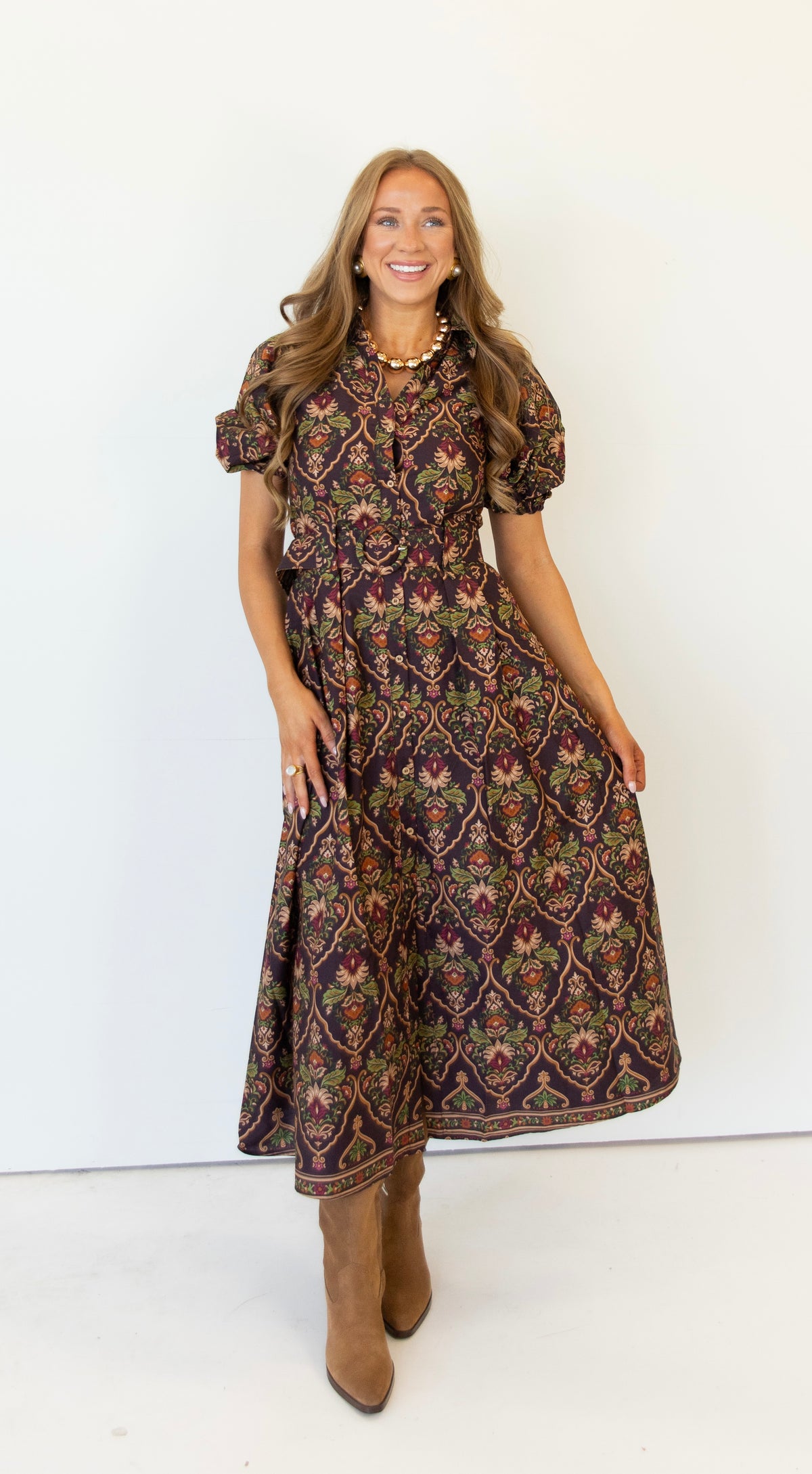 Lucy Puff Sleeve Midi Dress