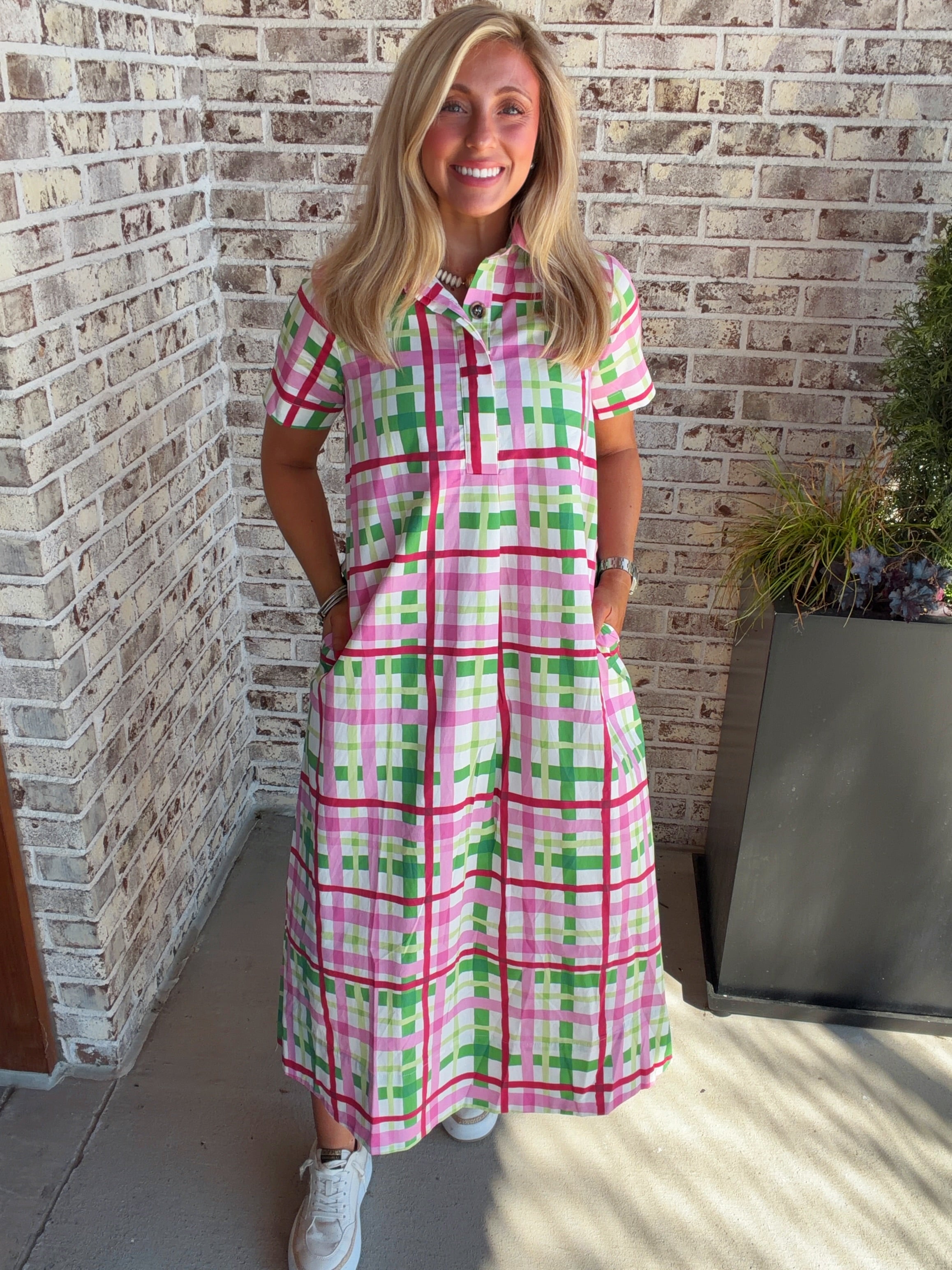 checkered maxi dress Checkered Print Western Maxi Dress S
