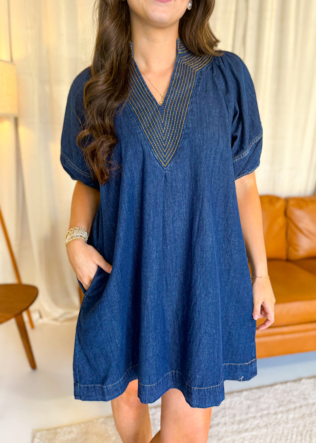 Camille Denim V-neck Mini Dress