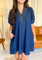 Camille Denim V-neck Mini Dress