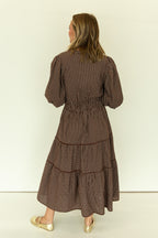 Checkered Puff Sleeve Tiered Dress
