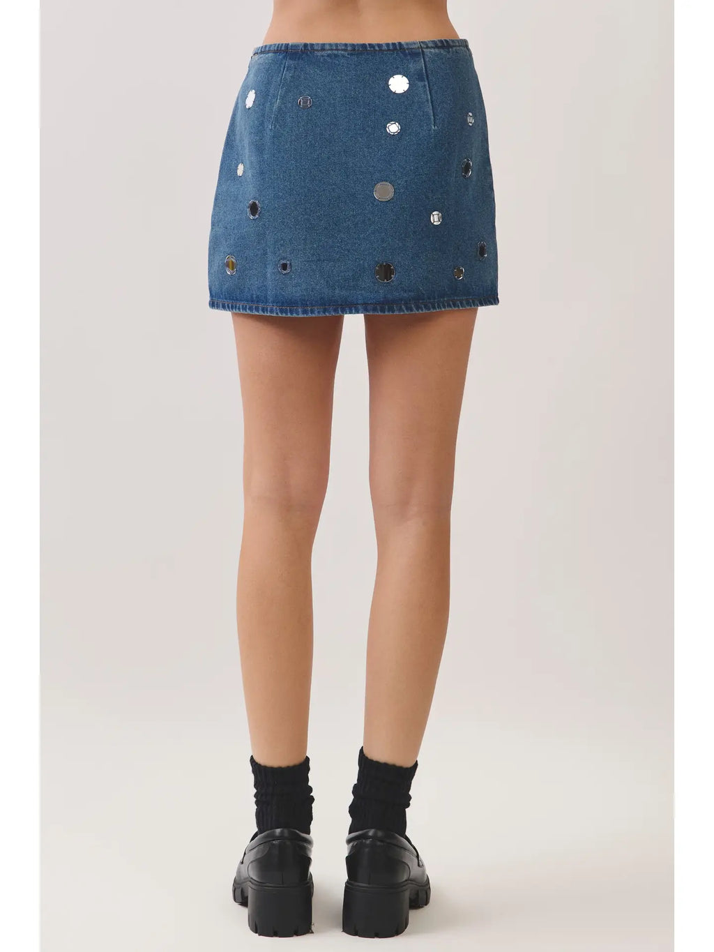 Jade Mirror Embellished Denim Mini Skirt