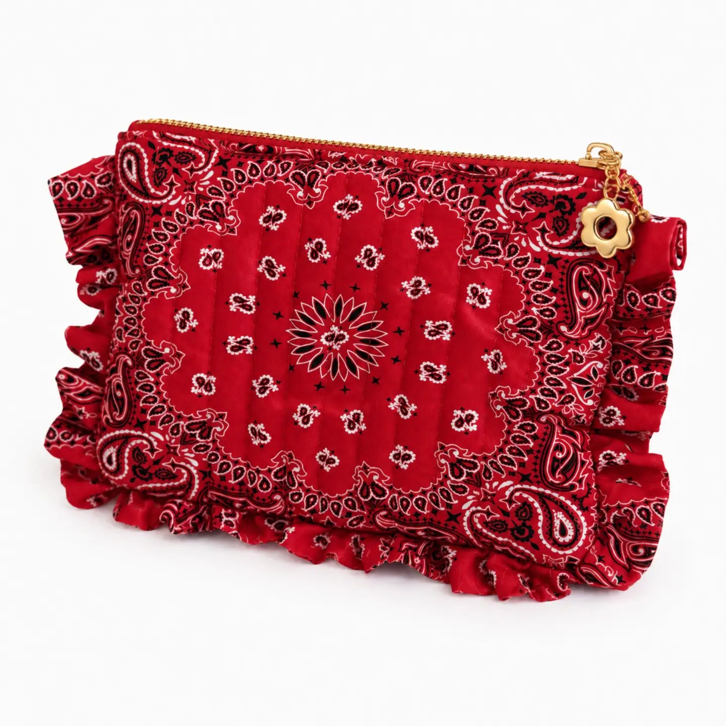 Bandana Ruffle Quilted Cosmetic Pouch