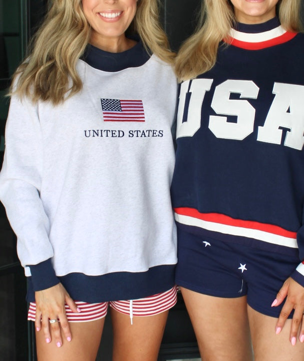 US Flag Embroider Mockneck Sweatshirt