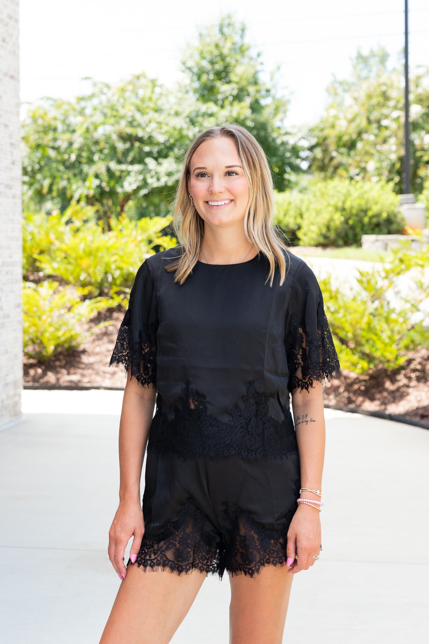 Delaney Lace Trim Satin Top
