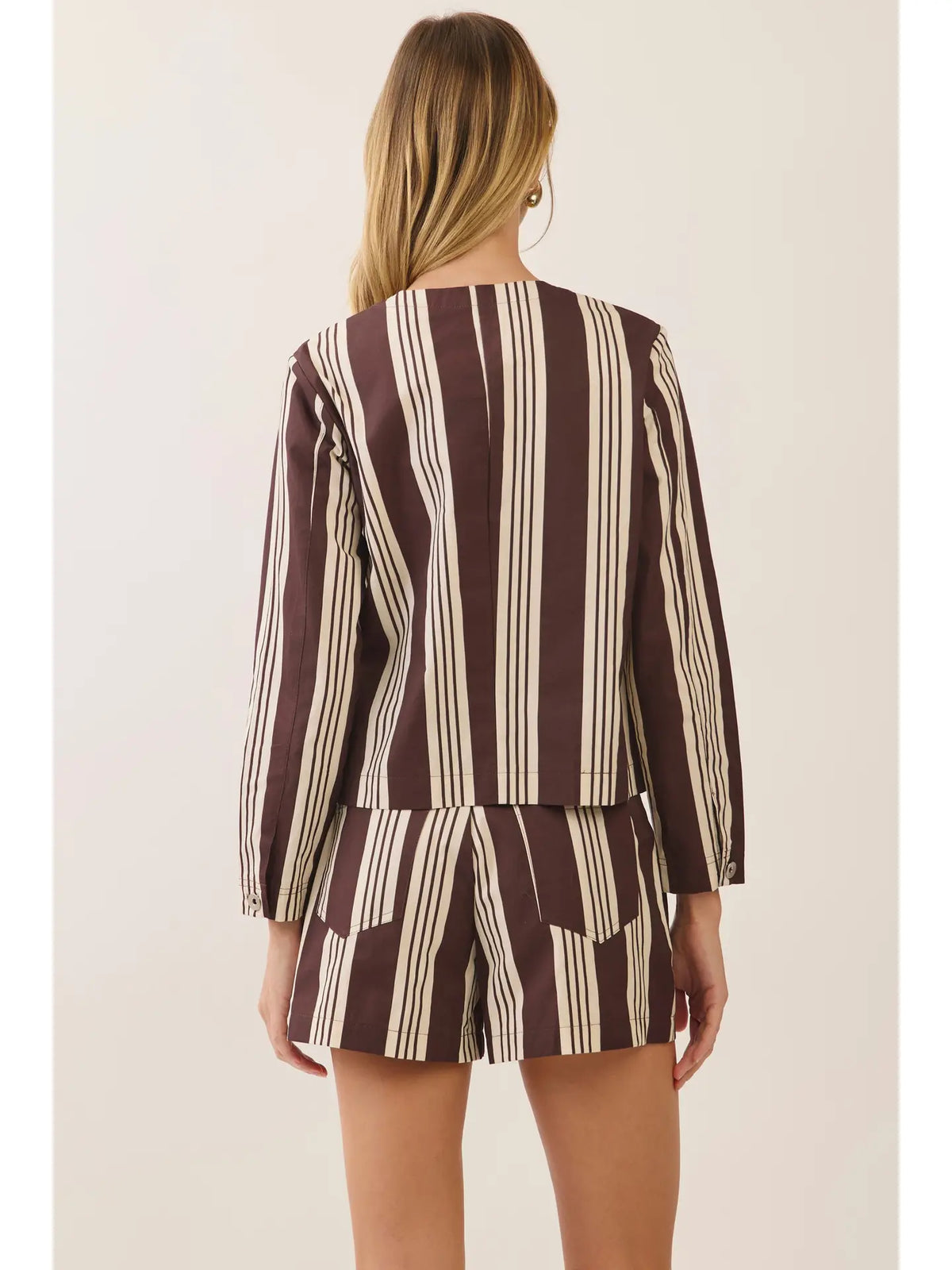 Rory Striped Front Button Closure Jacket