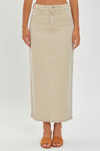 High Rise Maxi Denim Skirt