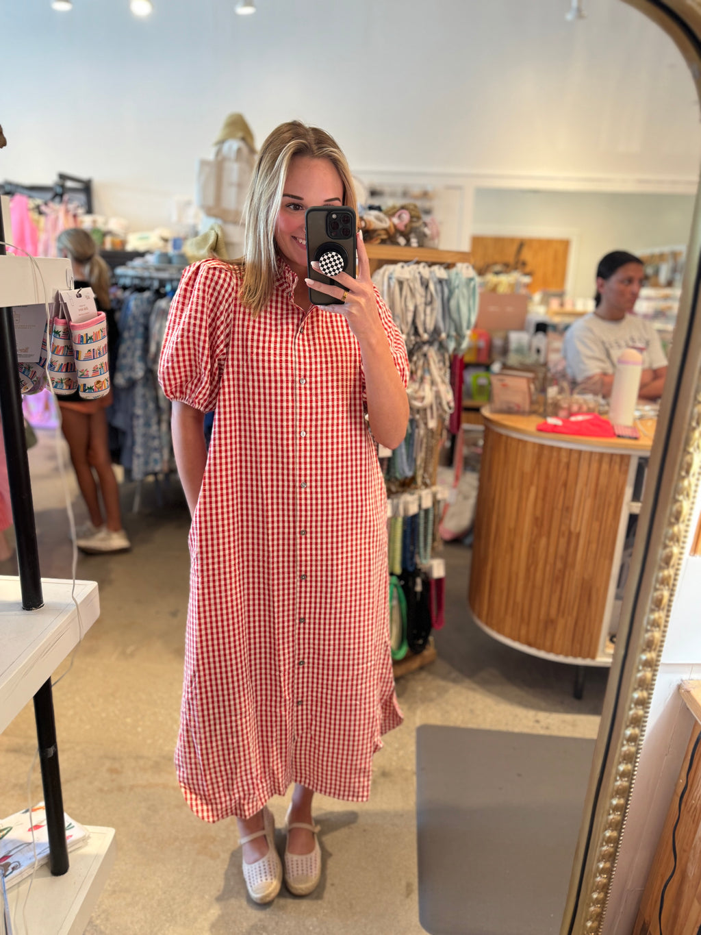 Gingham Short Sleeve Relaxed Midi Dress