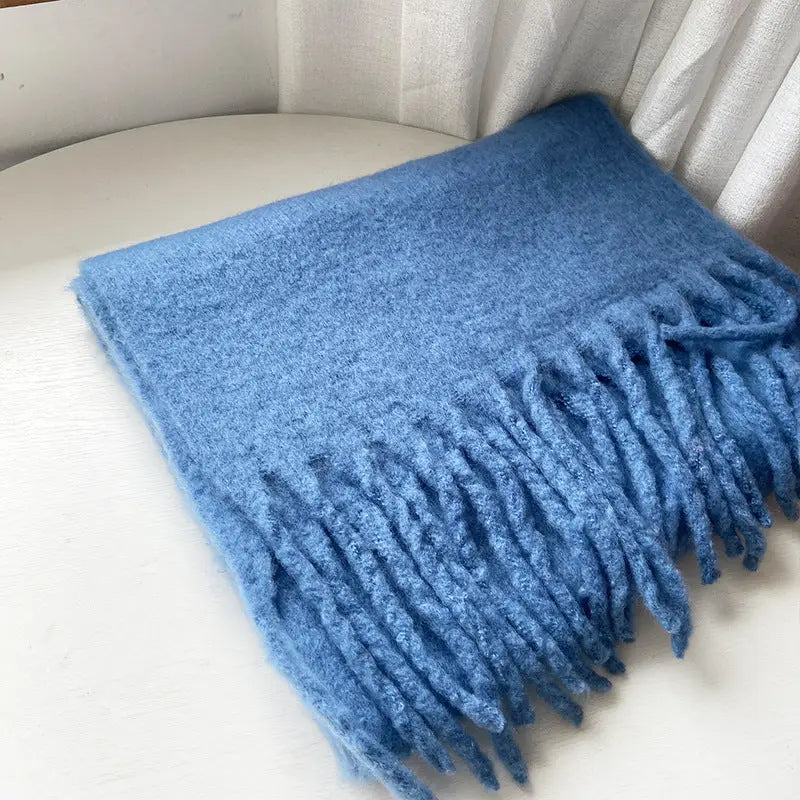 2+ Solid Color Tassel Mohair Scarves