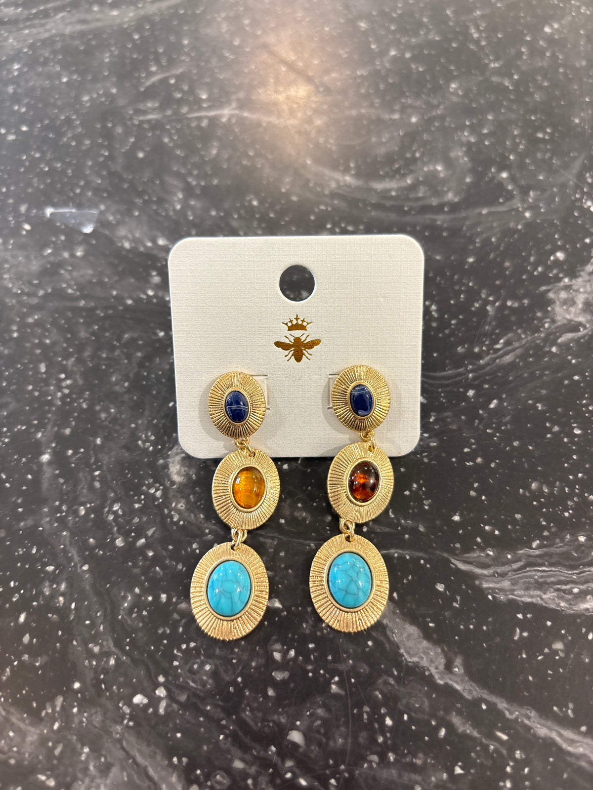 Oval Epoxy Stone Linear Earrings
