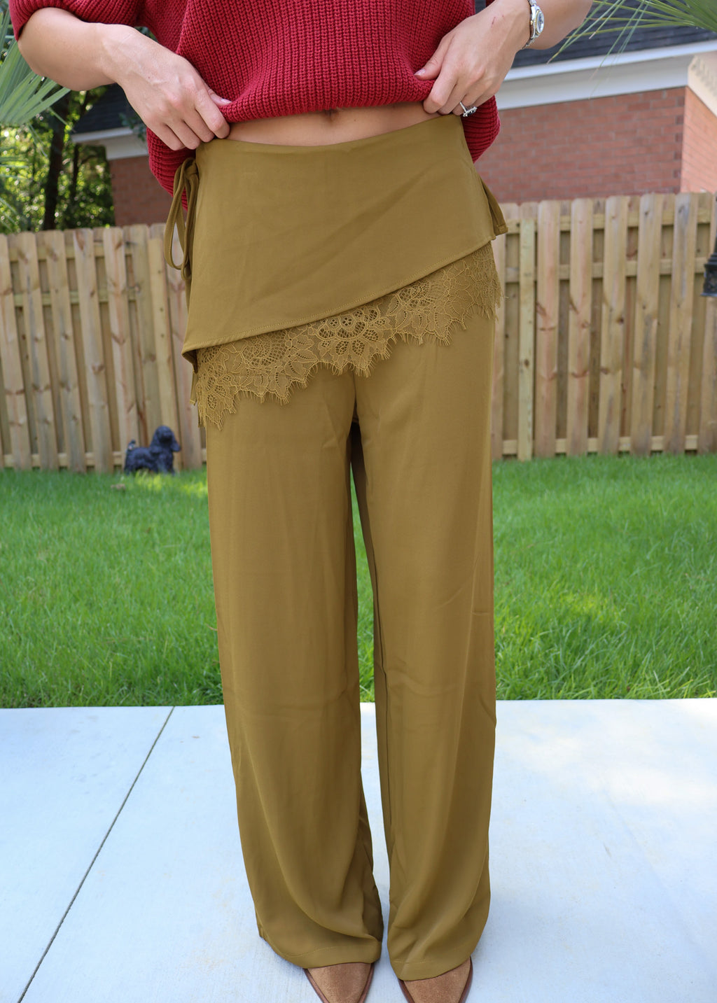 Olive Lace Detail Pants
