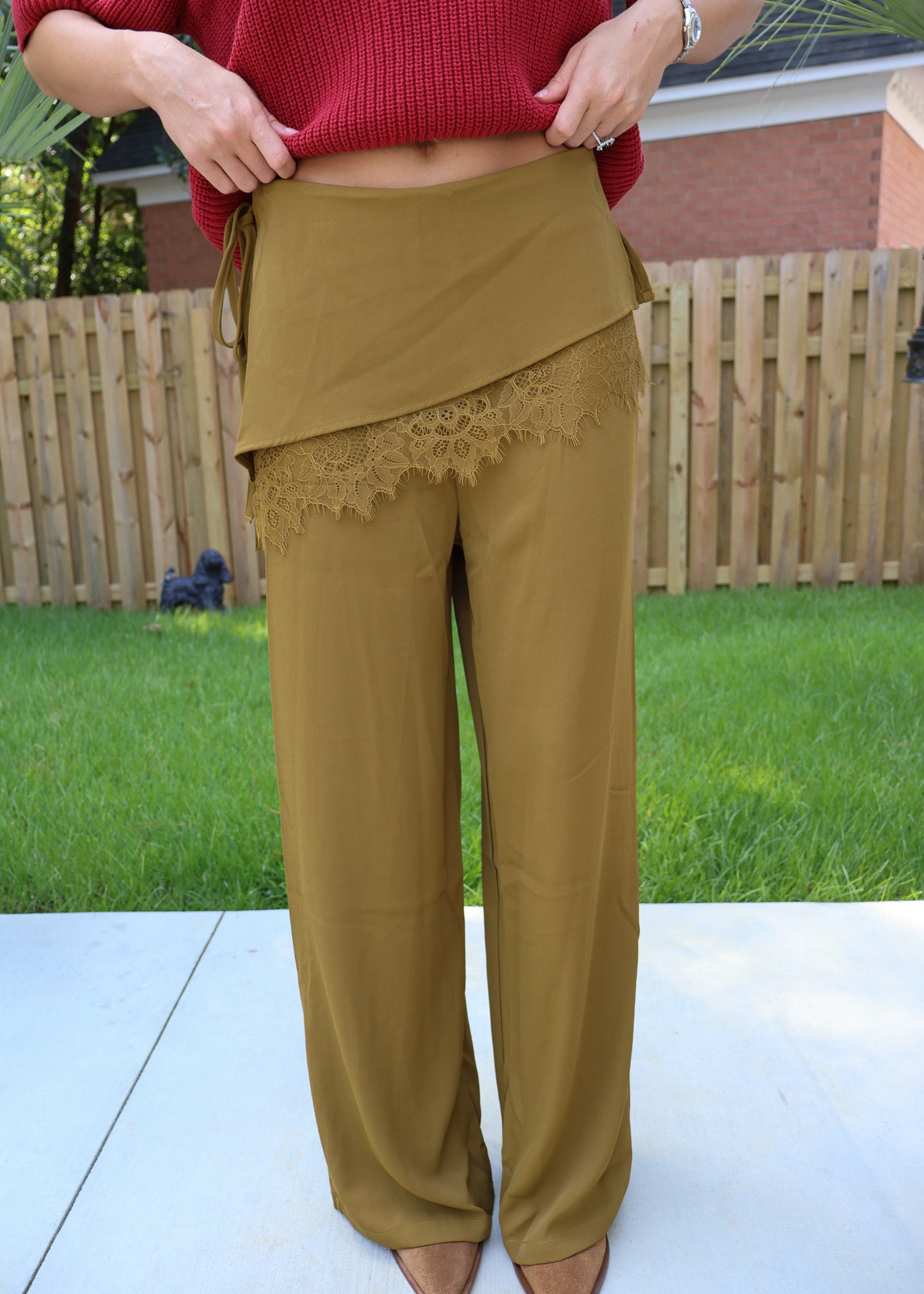 Olive Lace Detail Pants
