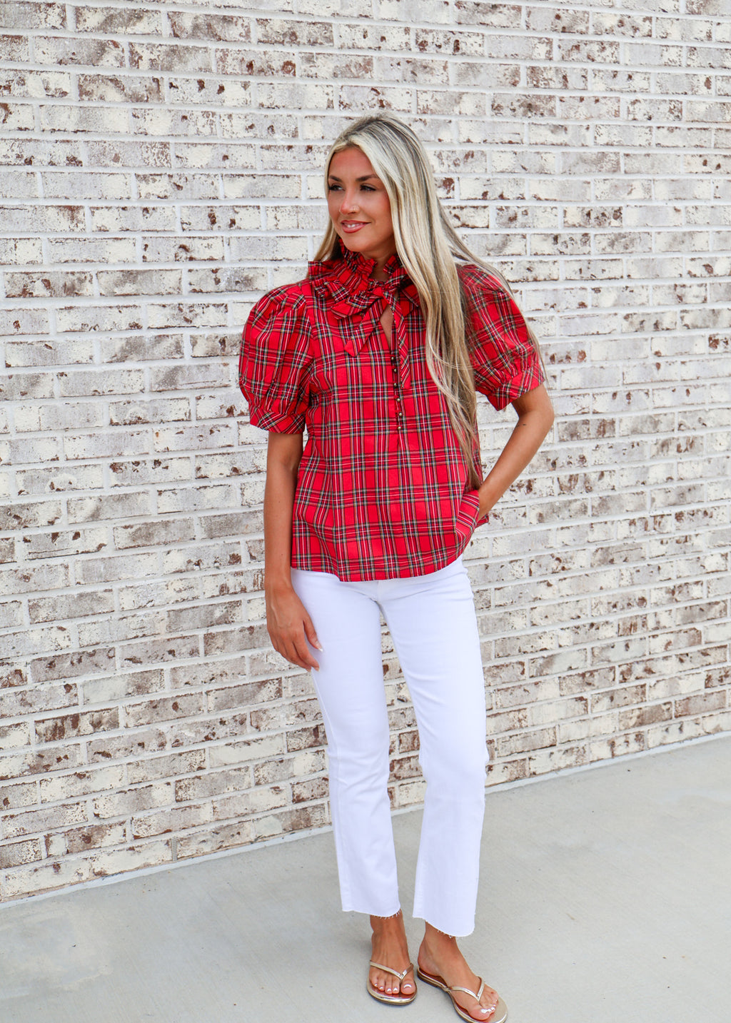 Alina Plaid Puff Sleeve Blouse