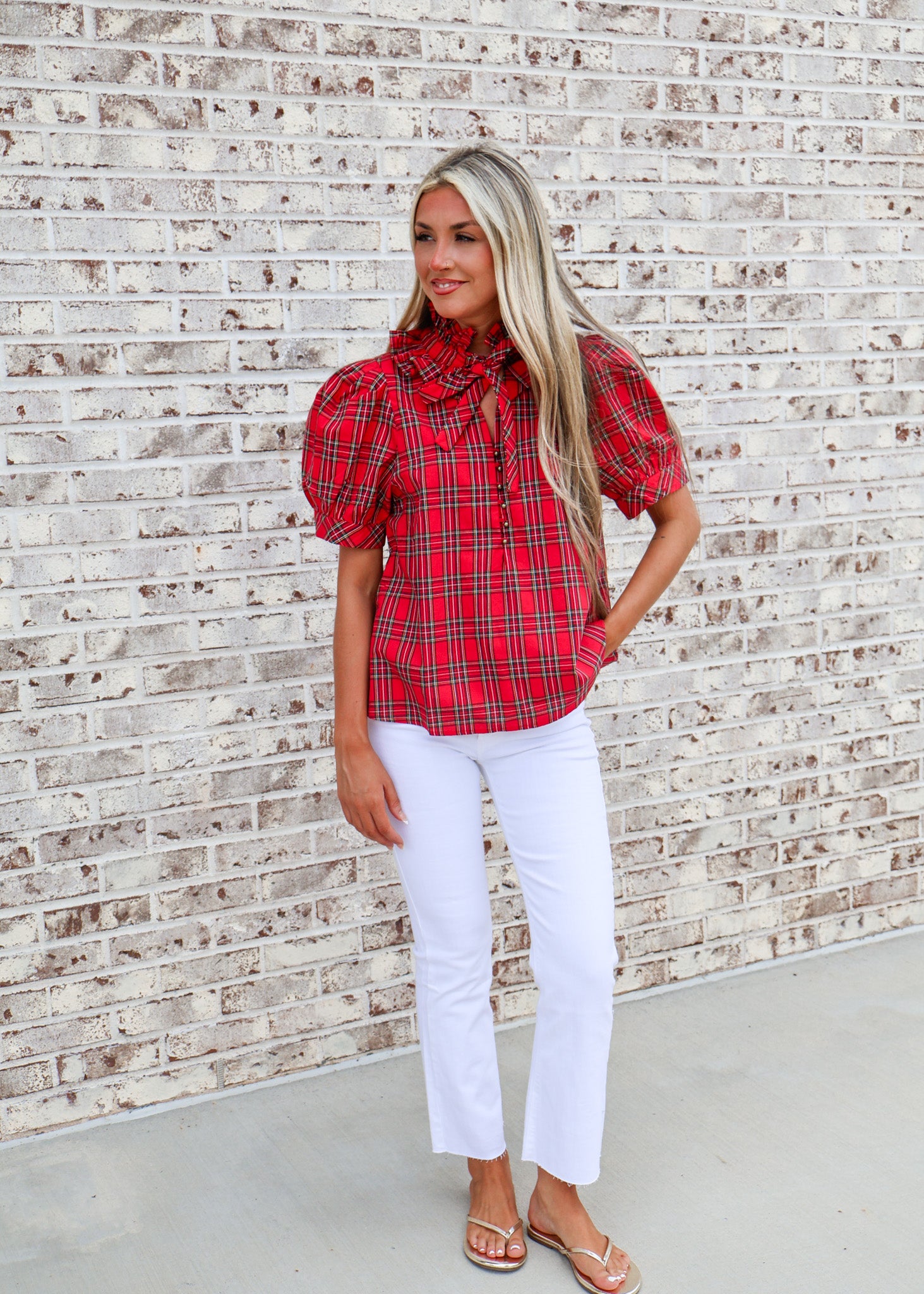 Alina Plaid Puff Sleeve Blouse